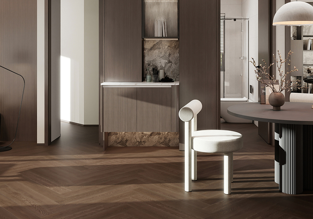 Oak Straight-Plank Coffee-Stone Engineered Wood Flooring-KZD1206
